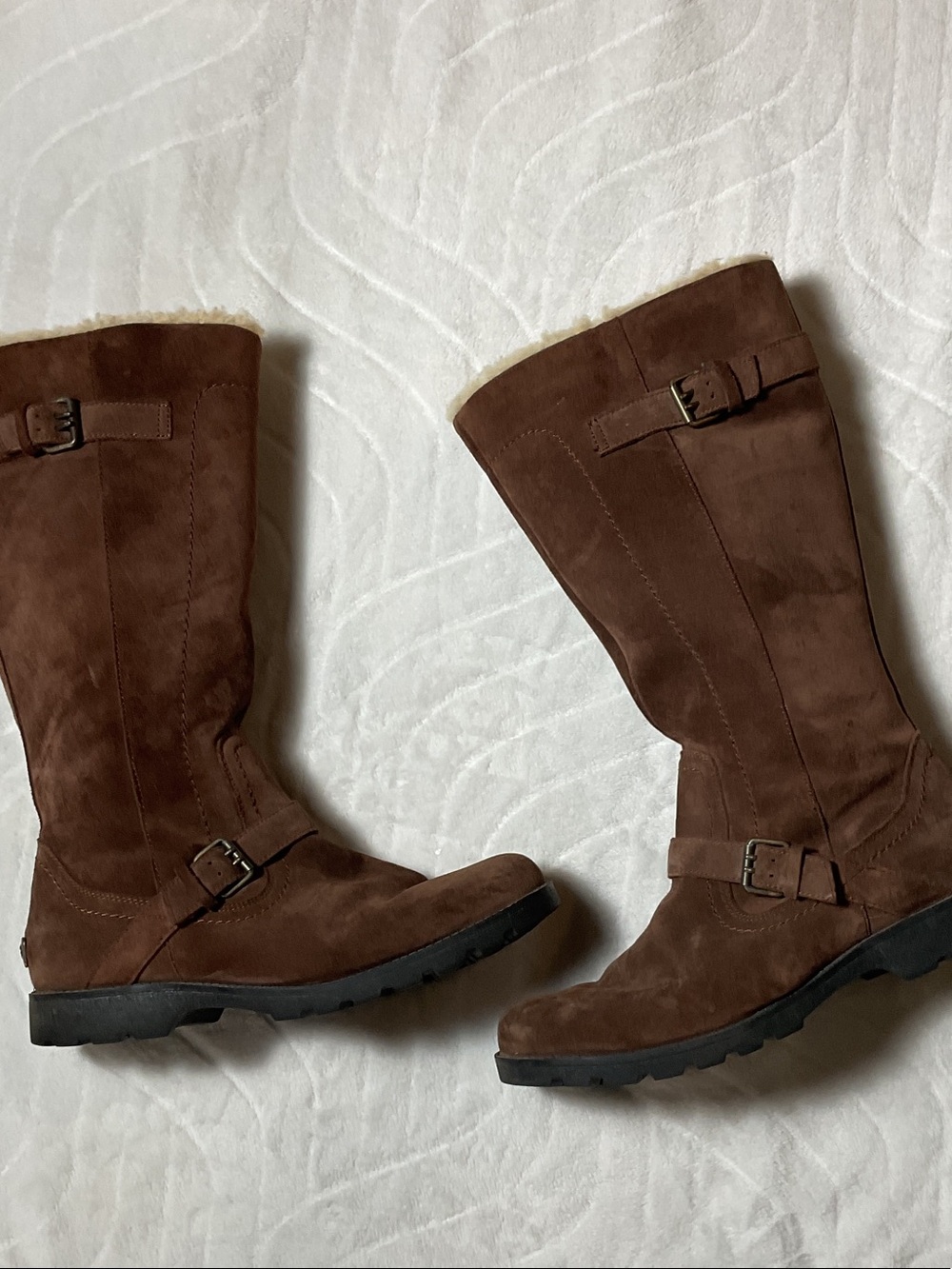 UGG Australia Chestnut Brown Suede Knee-High Buckle Boots